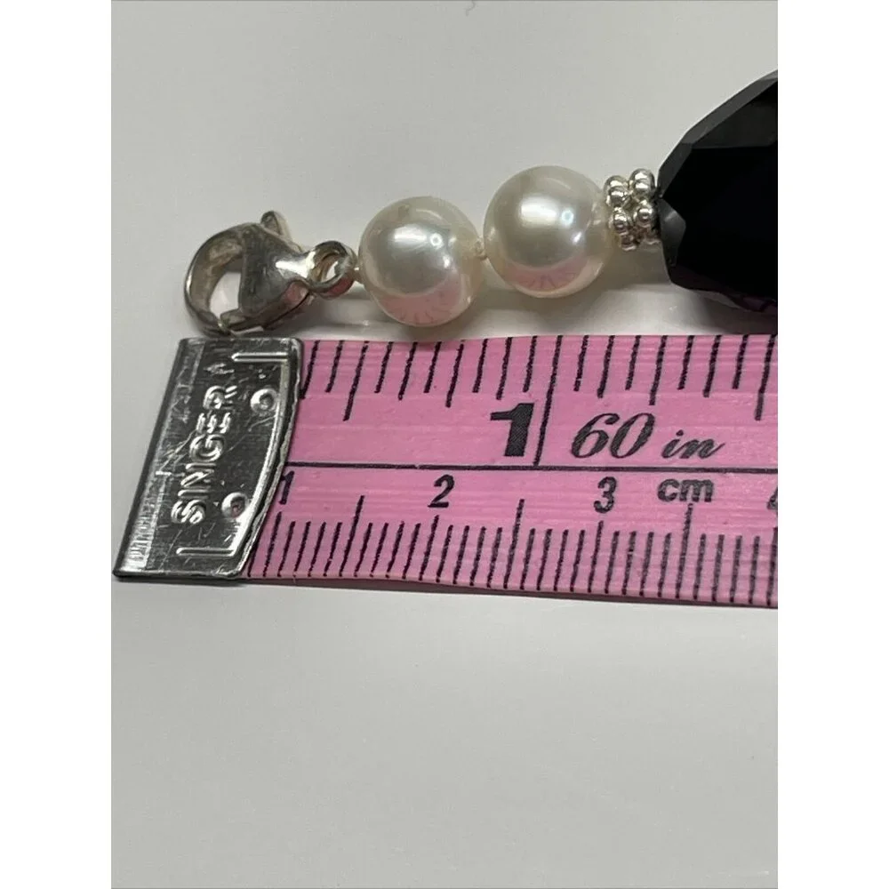 Lucas Lamenth black Faceted Glass Pearl Natural Stone Necklace LUC‎ 925 AL4.2
